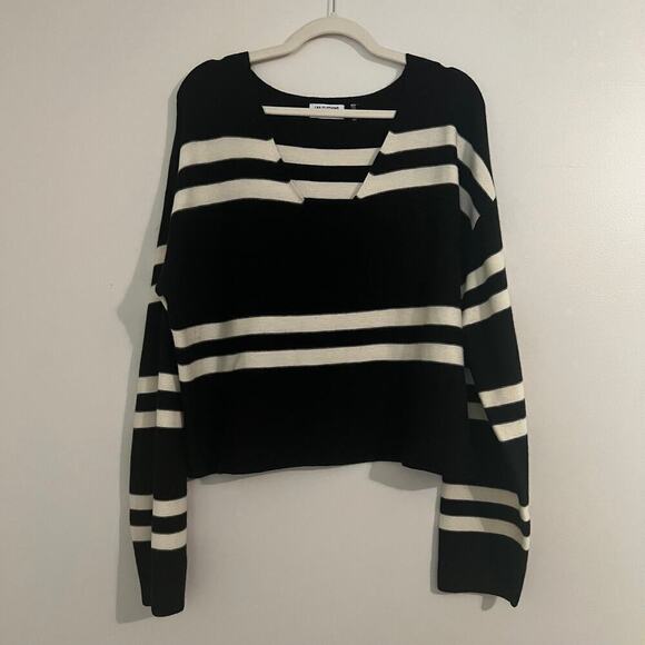 LNA Clothing Modal Blend Black & White Striped V Neck Long Sleeve Sweater Sz Lg - Picture 1 of 7